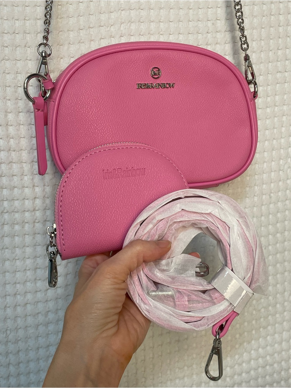 Iris & Rainbow Night Out Crossbody Bag in Bubble Gum Pink with Coin Pouch - Picture 10 of 15